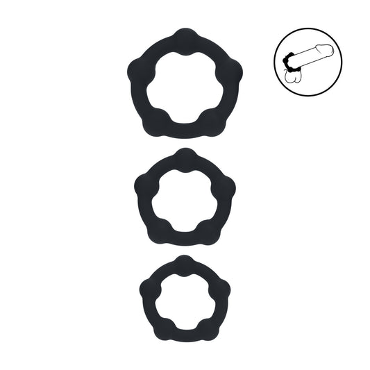 Juego De 3 Anillos De Silicona Con Perlas S/m/l Negro