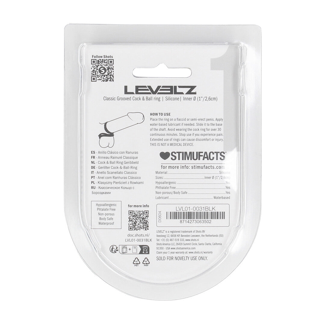 Anillo De Silicona Clásico Con Estrías Para Pene Y Testículos Negro