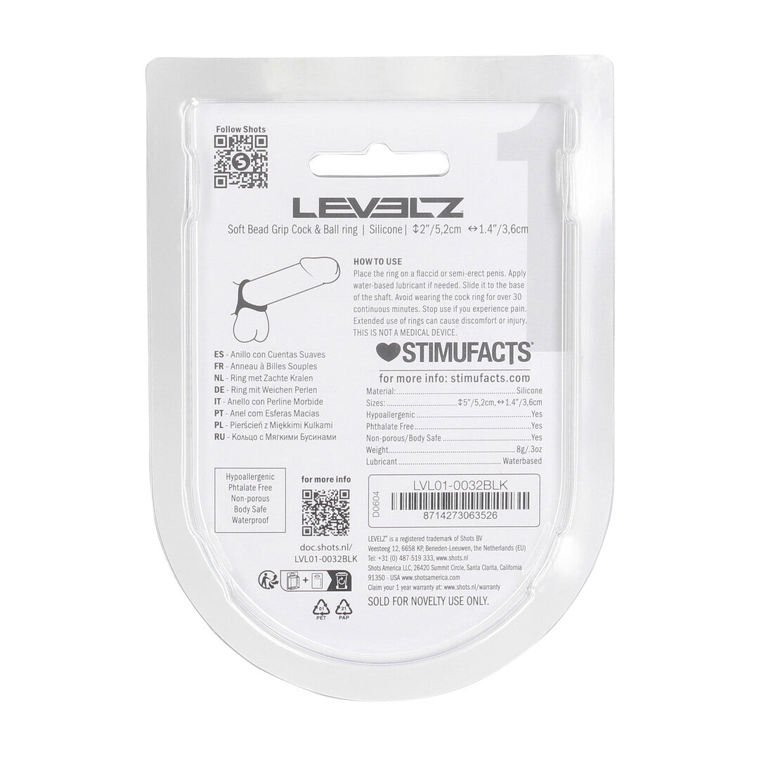 Anillo De Silicona Para Pene Y Testículos Con Agarre De Cuentas Suaves Negro