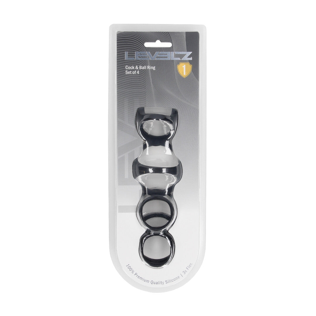 Conjunto De 4 Anillos De Silicona Para Pene Y Testículos Negro