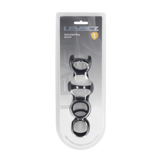 Conjunto De 4 Anillos De Silicona Para Pene Y Testículos Negro