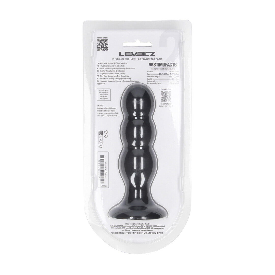 Tri Rattle Plug Anal De Silicona Líquida L Negro