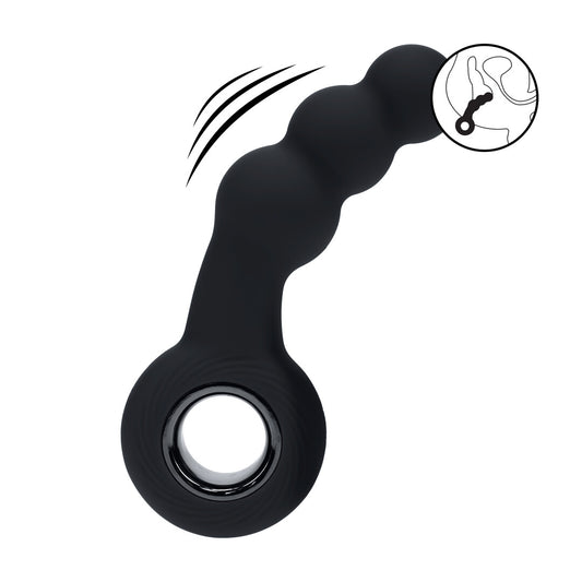 Masajeador De Próstata De Silicona Con Perlas Vibrantes Y Asa Negro