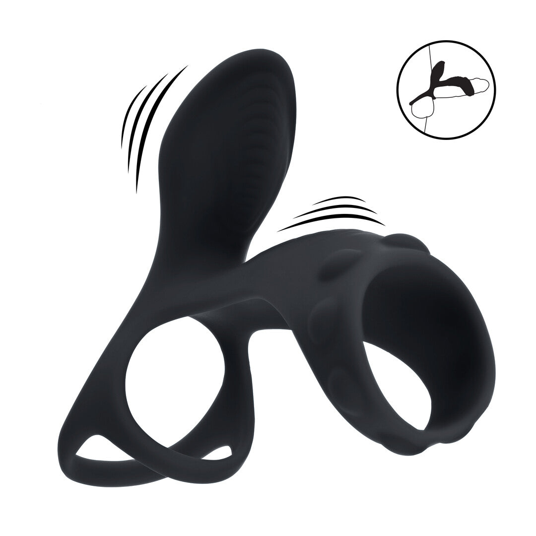 Anillo Vibrador De Silicona Para Pene Y Testículos Con Asa Negro