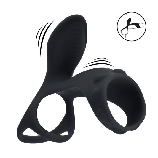 Anillo Vibrador De Silicona Para Pene Y Testículos Con Asa Negro