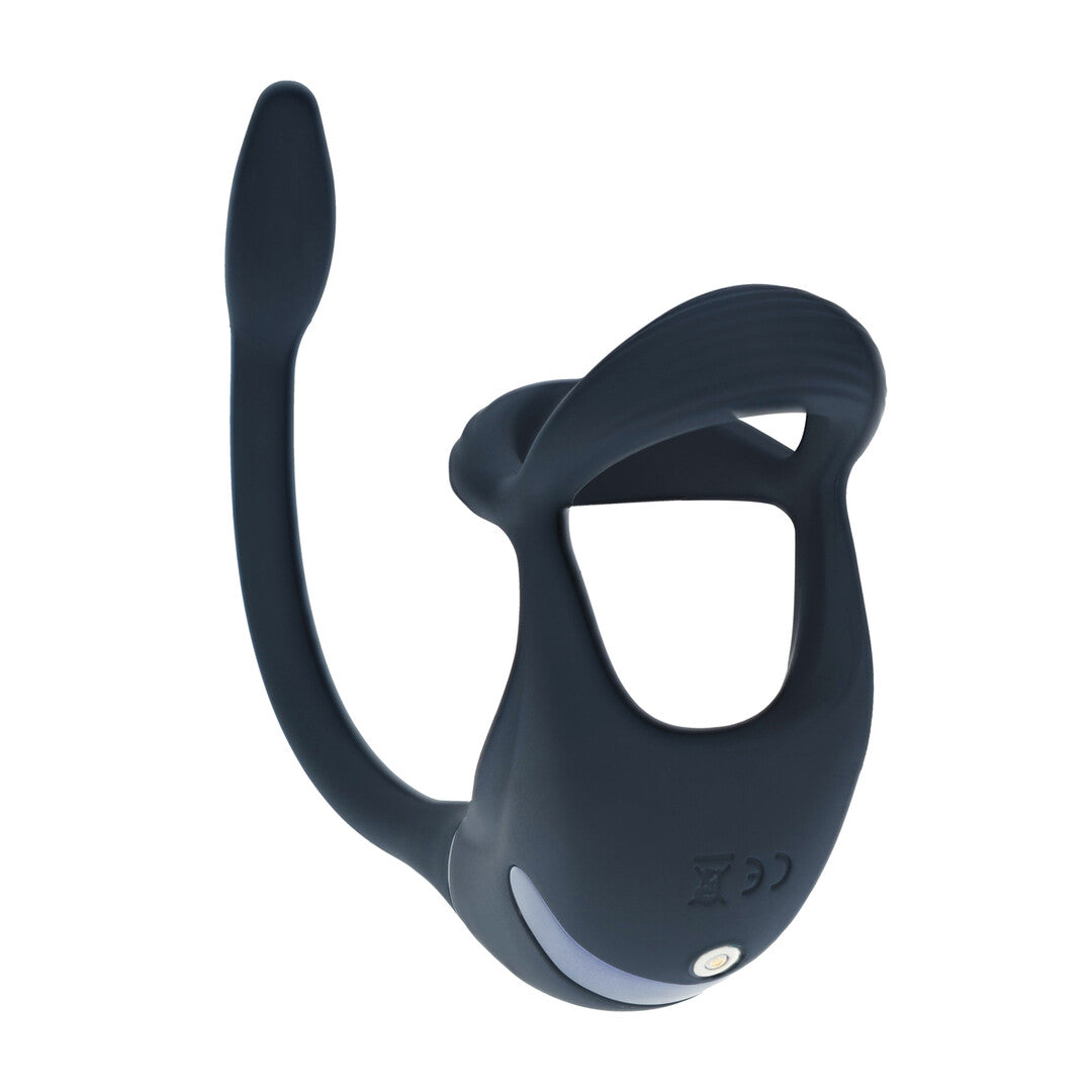 Anillo De Cockring Tri O De Silicona Vibrante Con Estimulador De Próstata Y Control Remoto Negro