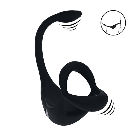 Anillo De Cockring Tri O De Silicona Vibrante Con Estimulador De Próstata Y Control Remoto Negro
