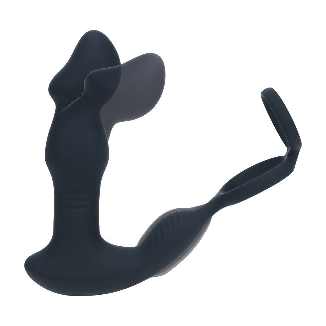 Remote Control Vibrating Thrusting Come Hither Silicone Prostate Stimulator With Cockring Black