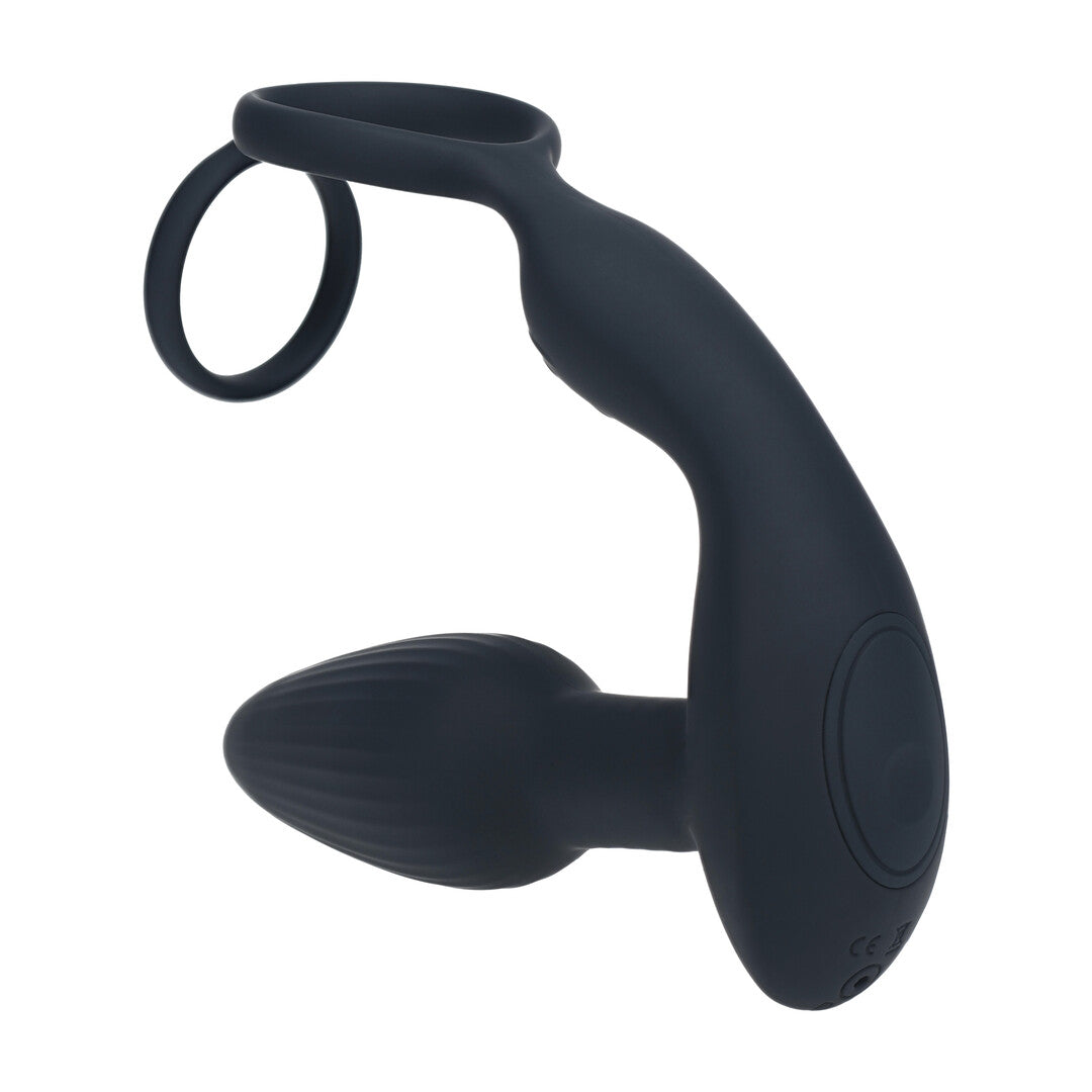 Dual Vibrating Remote Rotating Beads Silicone Prostate Stimulator With Cock And Ball Ring Black