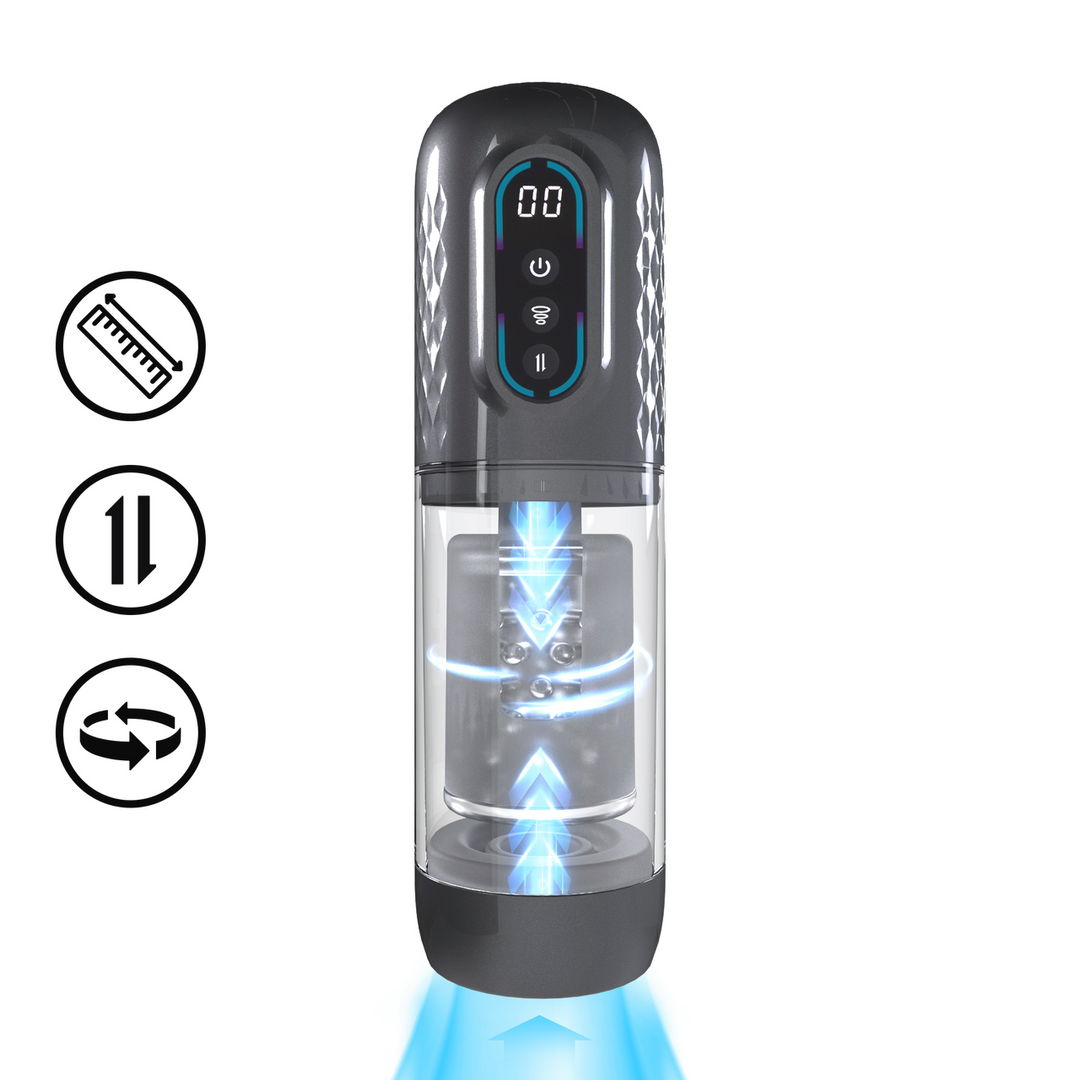 Pumped Vortex Suction Rotation And Thrusting Masturbator Pump Gun Metal