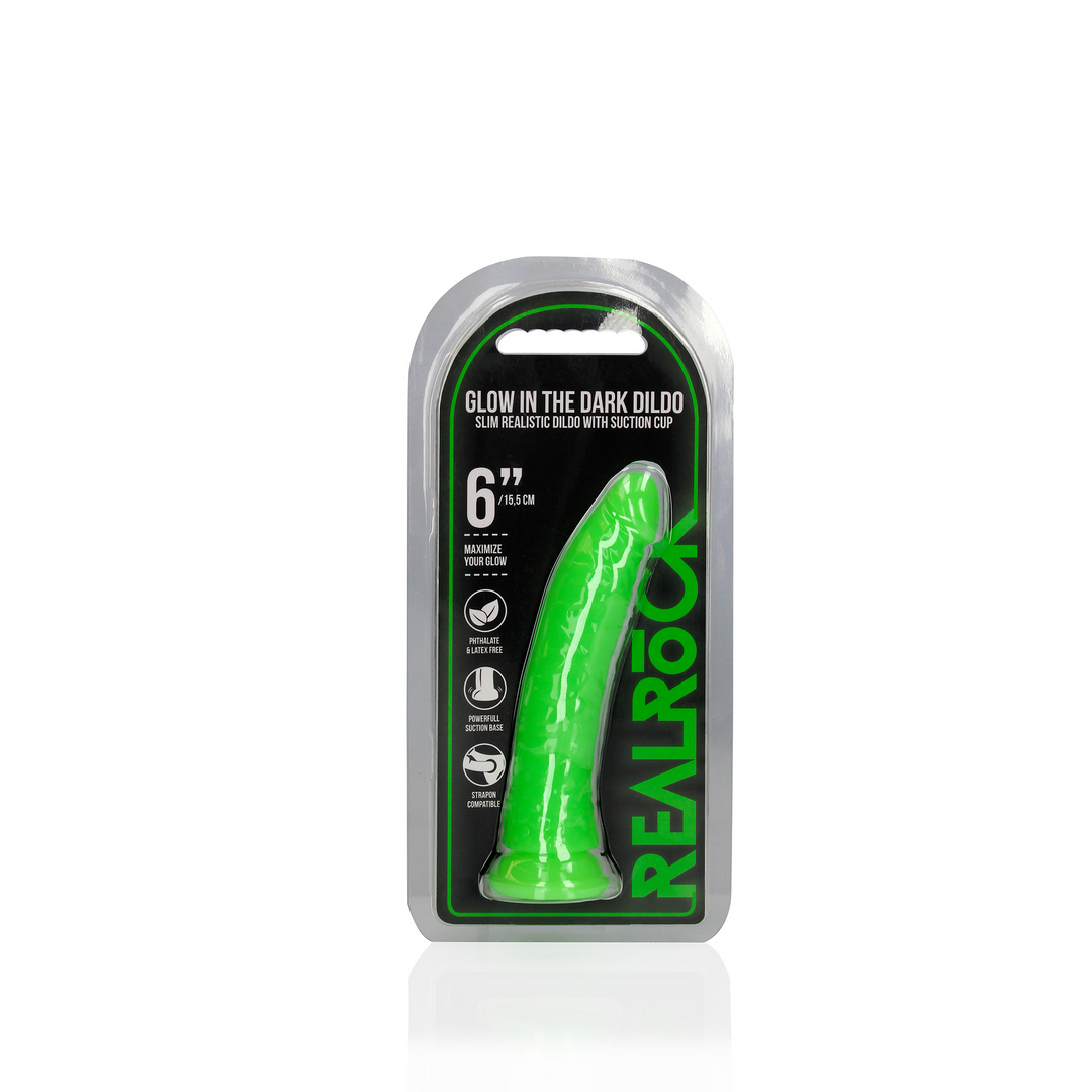 Realrock Slim Realistic Dildo With Suction Cup Glow In The Dark 6'' / 15,5 Cm