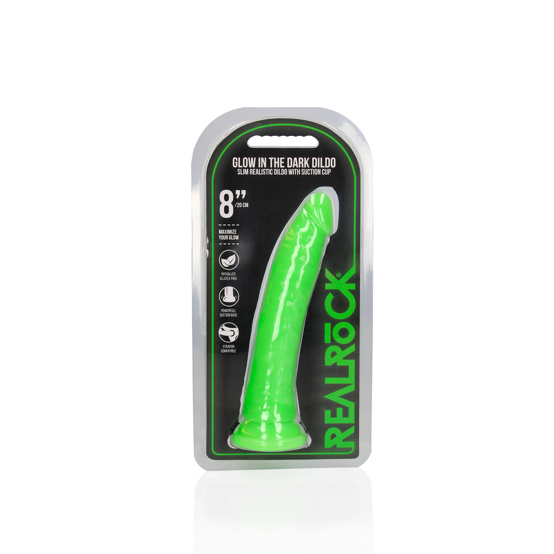 Realrock Slim Realistic Dildo With Suction Cup Glow In The Dark 8'' / 20 Cm