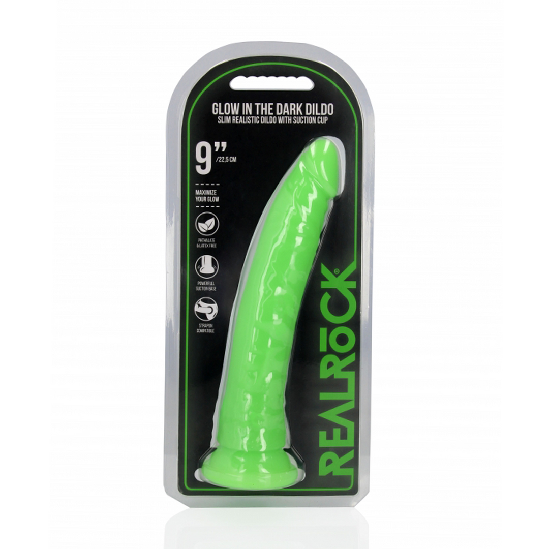 Realrock Slim Realistic Dildo With Suction Cup Glow In The Dark 9'' / 22,5 Cm