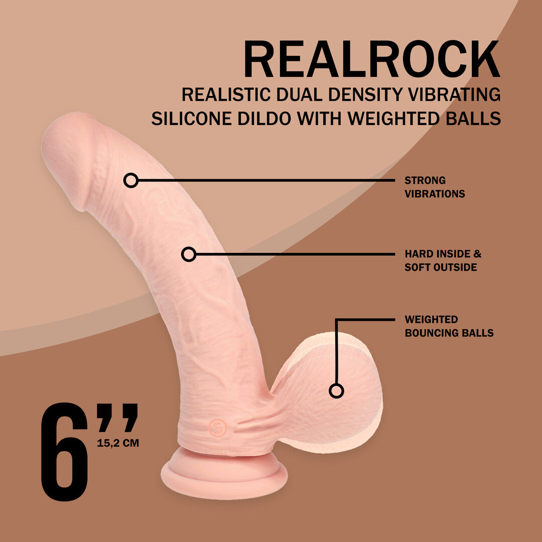 RealRock Dual Density Rechargeable Liquid Silicone Vibrator Curved With Weighted Balls 6 / 15 Cm Flesh