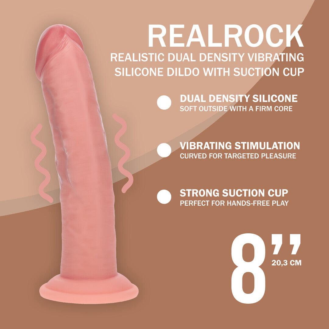 RealRock Dual Density Silicone Curved Realistic Vibrating Dildo With Suction Cup 8 / 20,3 Cm Flesh