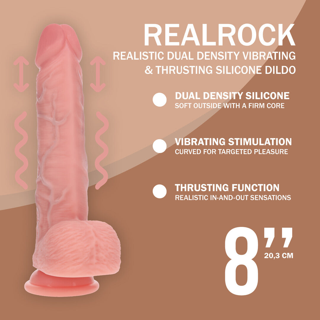 RealRock Dual Density Silicone Realistic Vibrating Thrusting Dildo With Balls 8 / 20,3 Cm Flesh