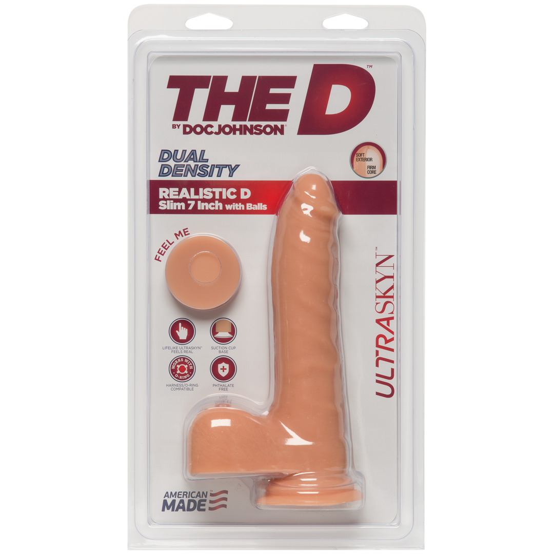 D Slim Realistic Ultraskyn Dildo With Balls 7 / 18 Cm White