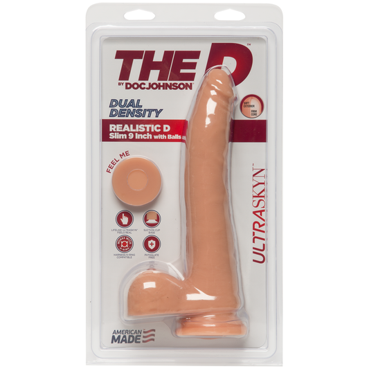 D Slim Realistic Ultraskyn Dildo With Balls 2 Pieces White