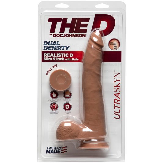 D Slim Realistic Ultraskyn Dildo With Balls 2 Pieces Brown