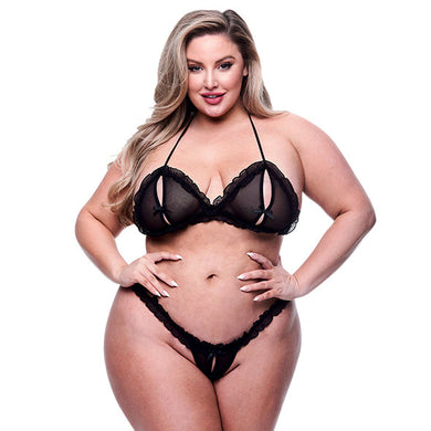 Baci 2pc Peek-a-boo Bra & Crotchless G-string Set Queen